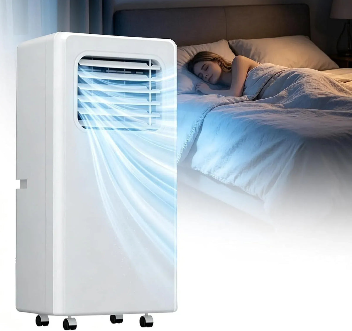 Condizionatore 10000btu, portatile, timer, autonomo, 3 velocità, bianco, 3 velocità Ventola e Timer 24 Ore
