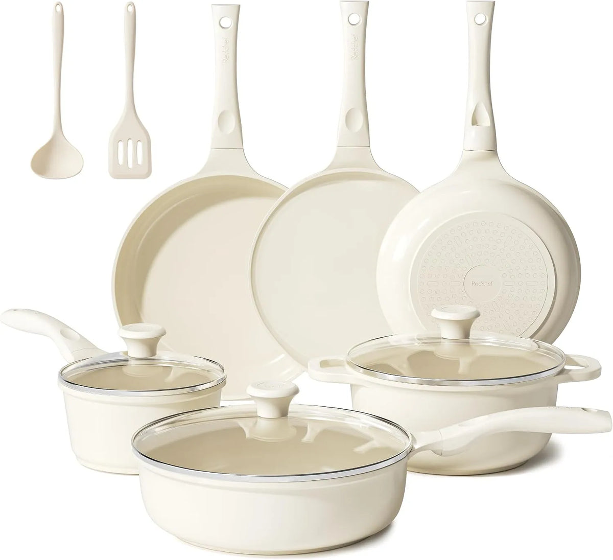 Piano cottura, Senza PTFE, Senza PFAS, piastra da cucina, Redchef Set di 11 pentole in ceramica con coperchio in vetro