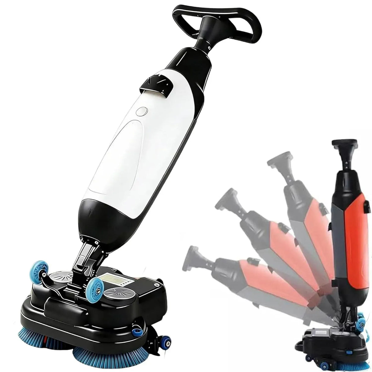Lavapavimenti senza fili, Lavapavimenti commerciale portatile, Lavapavimenti uomo a bordo con rotazione a 360°, 2 spazzole regolabili, for piastrelle