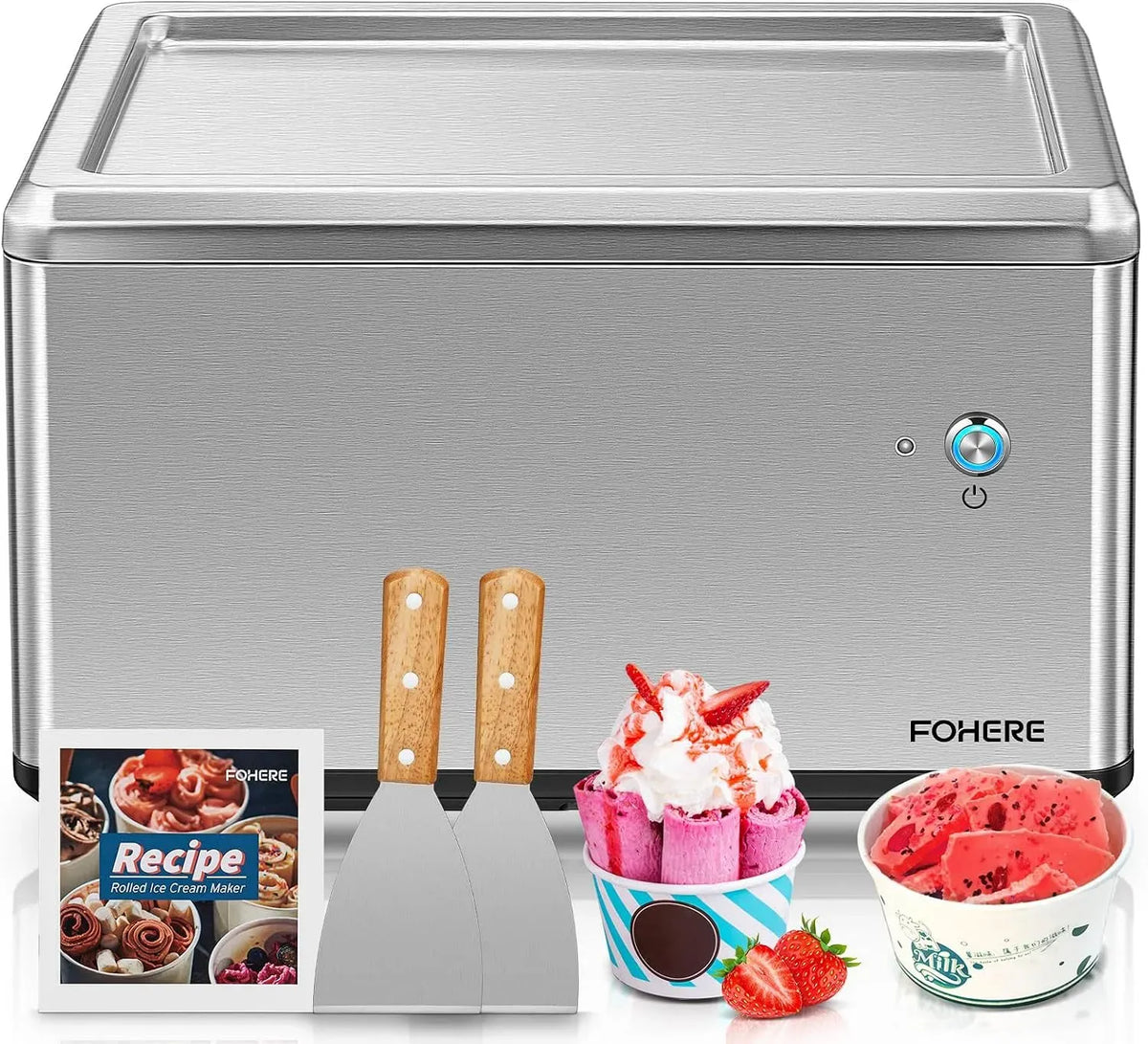 funzionamento one-touch, diversi cambiamenti di varietà, per Gelatiera a rullo per la casa con compressore, gelato morbido in soli 3 minuti, 2 spatole