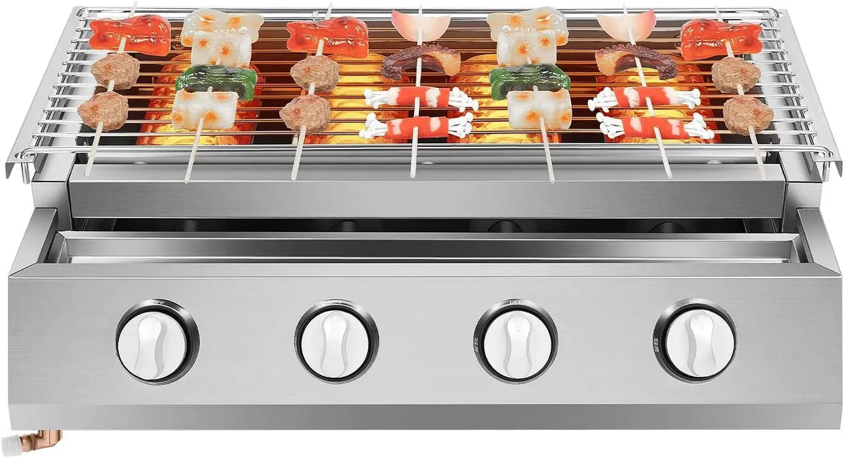 Barbecue, griglia, tavolo, grill, griglia elettrica da tavolo, barbecue alimentato a gas, 4 fuochi, acciaio inox, per esterni