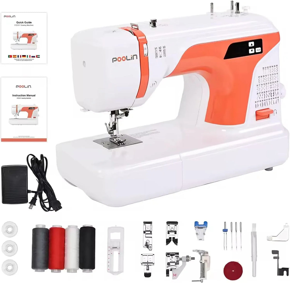 EOC01 Macchina da cucire, macchina per cucito elettrica, portatile, per principianti, PooLin