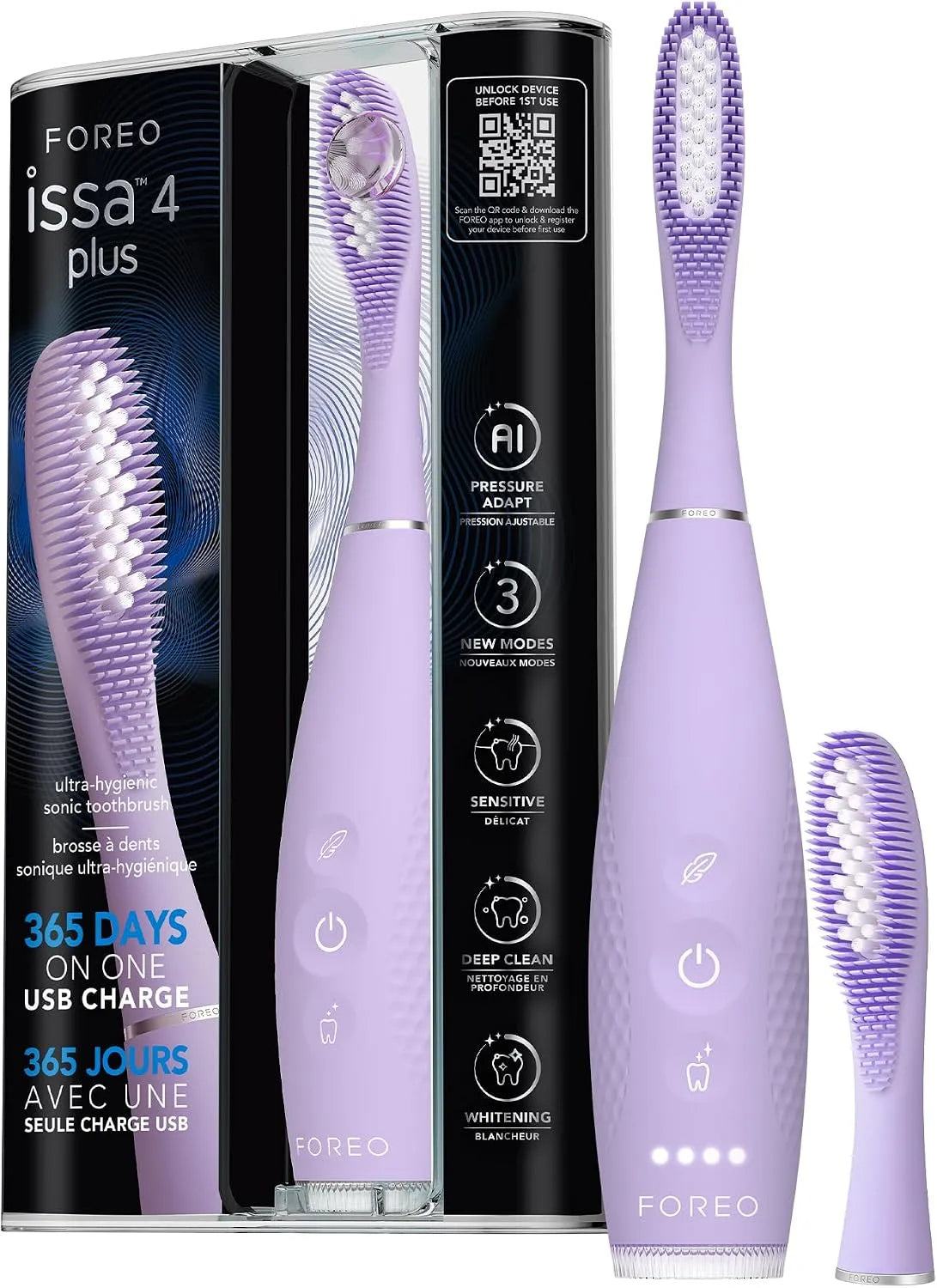 ISSA 4 Spazzolino Sonico Con Regolazione Pressione AI, 4 Plus, FOREO Plus
