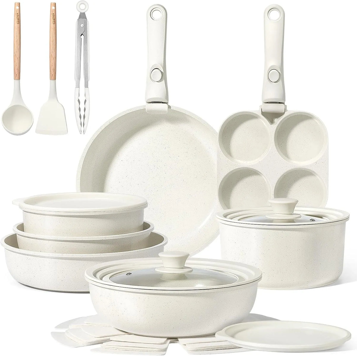 Set Di Pentole Antiaderenti GiPP Da 21 Pezzi per Camper, Bianco