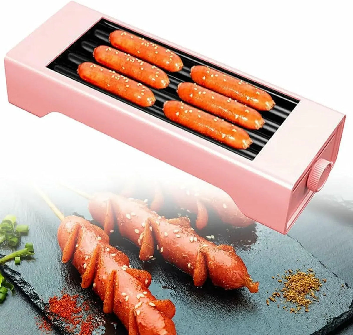 4rods Macchina per Hot, griglia, acciaio inox, funzione riscaldante, per Hot Dog a rulli