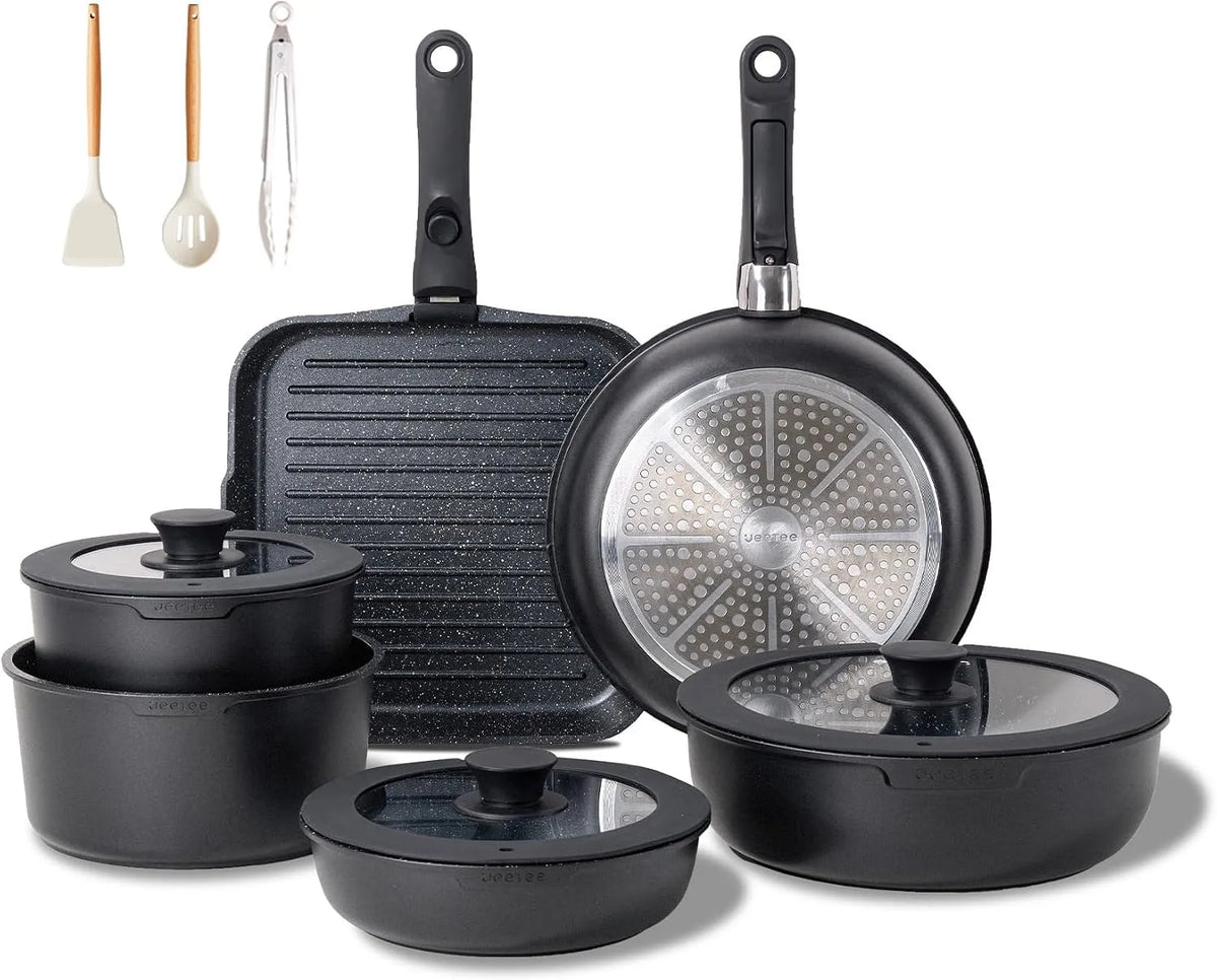 Padella grill, 26cm, JEETEE 20/26cm 18/20cm, Set Pentole Induzione 25 pezzi, Set Padelle Antiaderenti con Manici Rimovibili