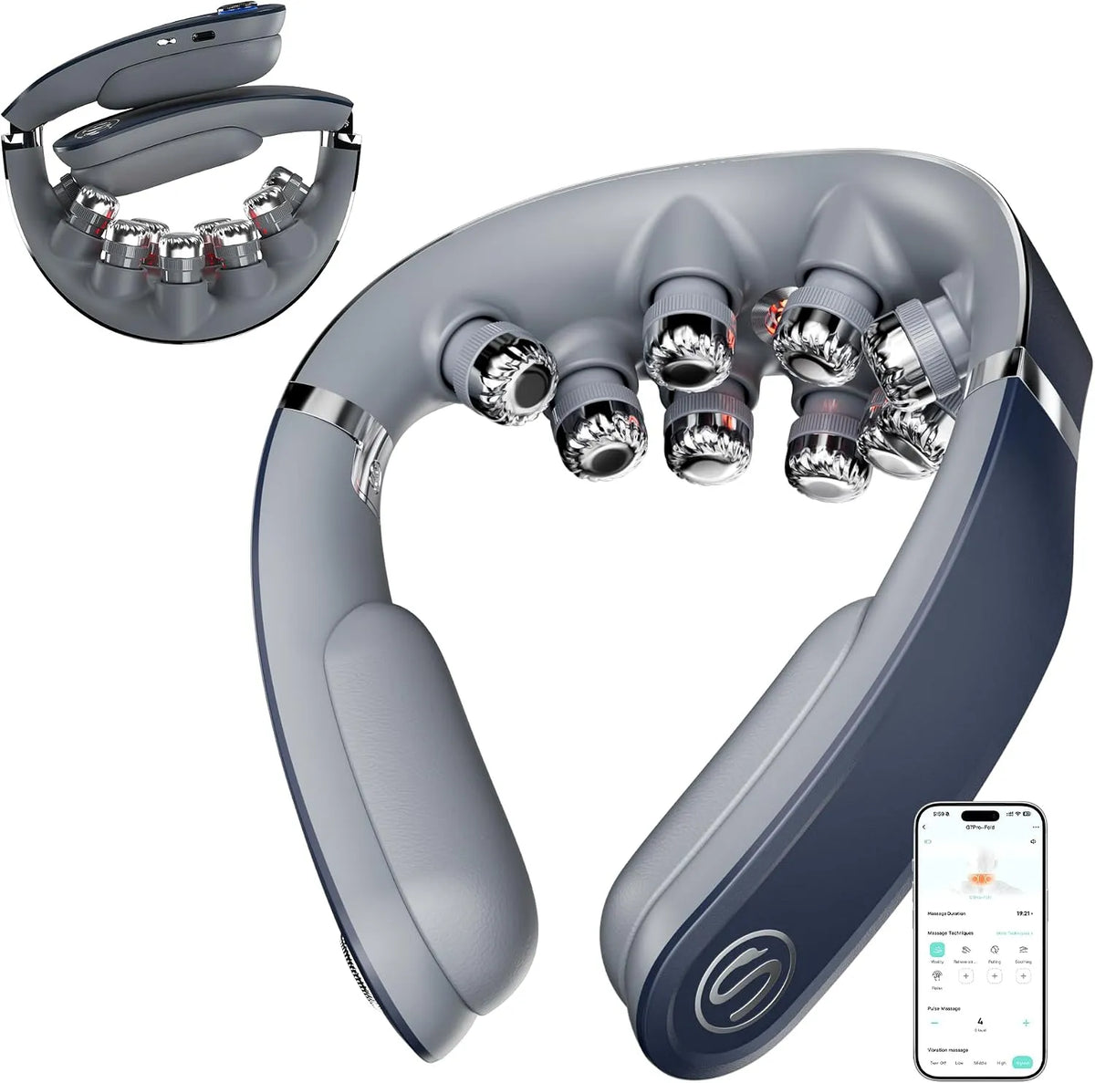 G7PRO-FOLD Massaggiatore, portatile, funzione riscaldante, senza fili, per collo pieghevole con calore, SKG