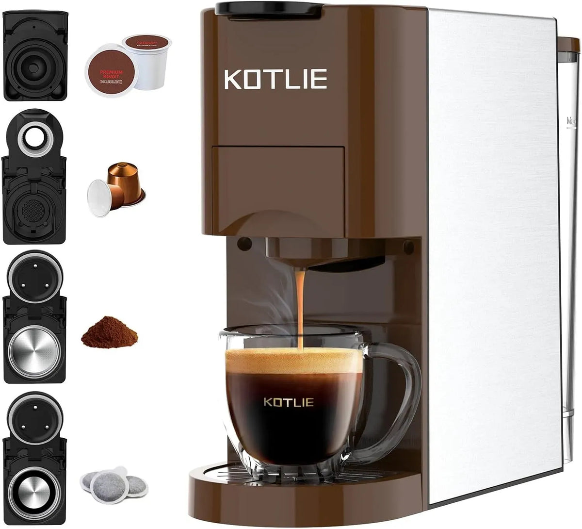 Macchina da caffè, KOTLIE in1 AC-513K, 19Bar, Per NES/DG/Caffè Macinato/ESE PadS, 800ML, 44mm, (MARRONE