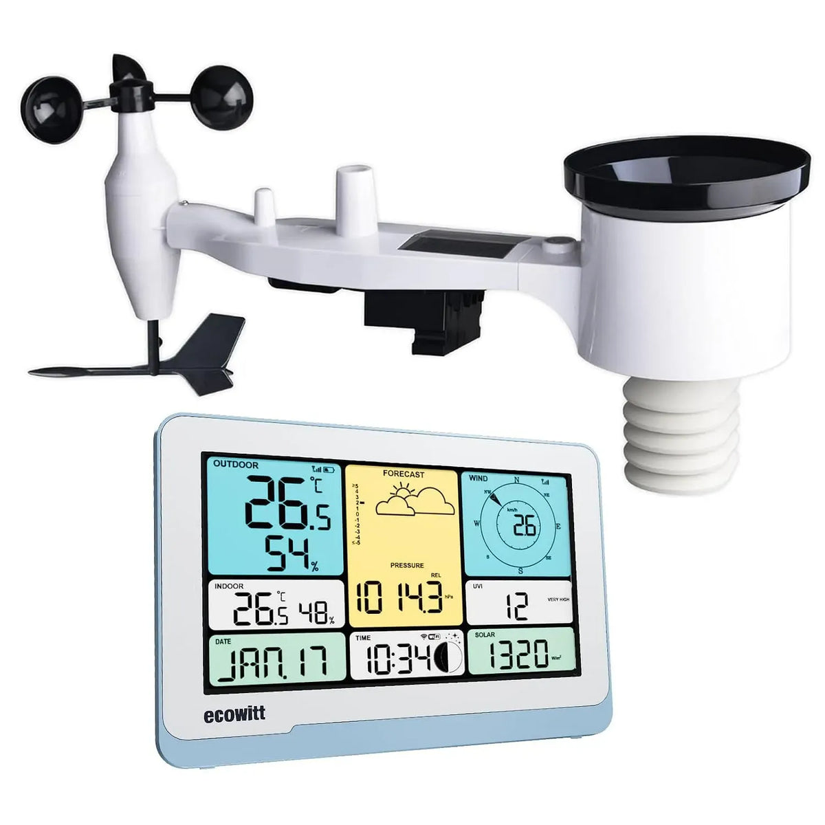 WS3820 WS69 Stazione, sensore, stazione meteorologica wireless, esterno, Wi-Fi, display LCD, senza fili, per interni, ECOWITT