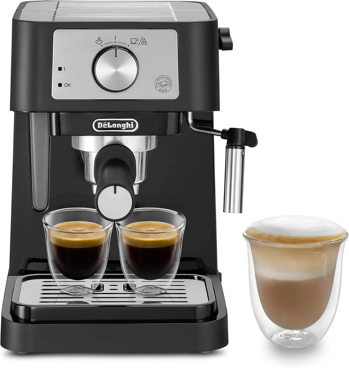 De'Longhi EC260.BK Macchina da caffè, 1.1 L, ampio serbatoio, acciaio inox, Serbatoio Estraibile da 1
