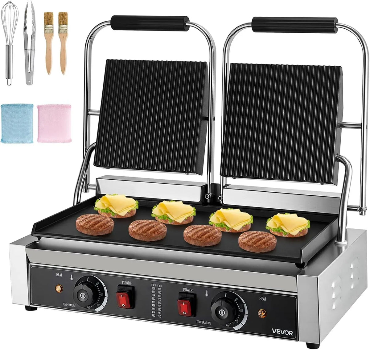 VEVOR Tostapane, 48 x 23 cm, 3600 W, 2 zone di temperatura, acciaio inox