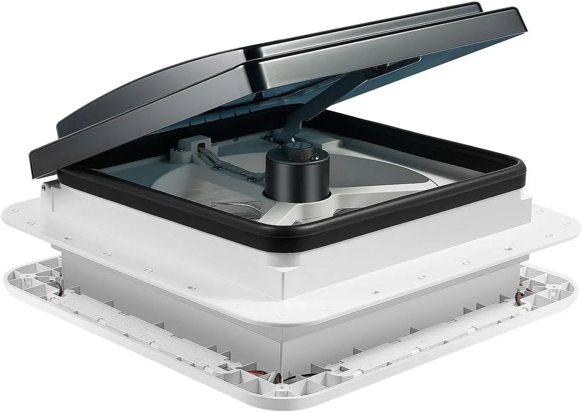 Ventilatore, 36 x 35,5 x 15 cm, 12 V, 4 LED e griglia anti-insetti