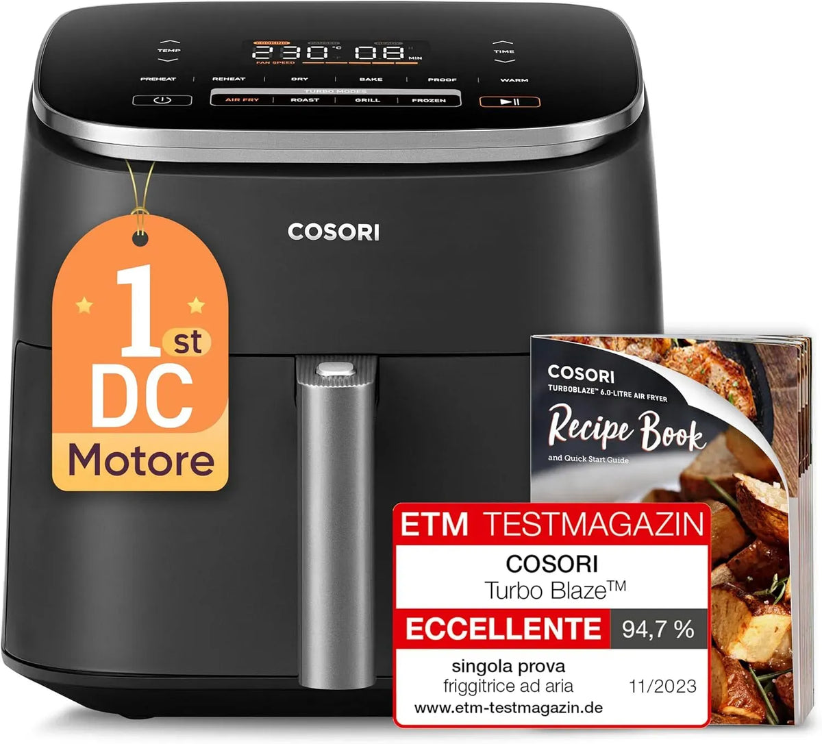 Friggitrice ad aria, 6 L, 1725 W, 9 programmi, DC Motore