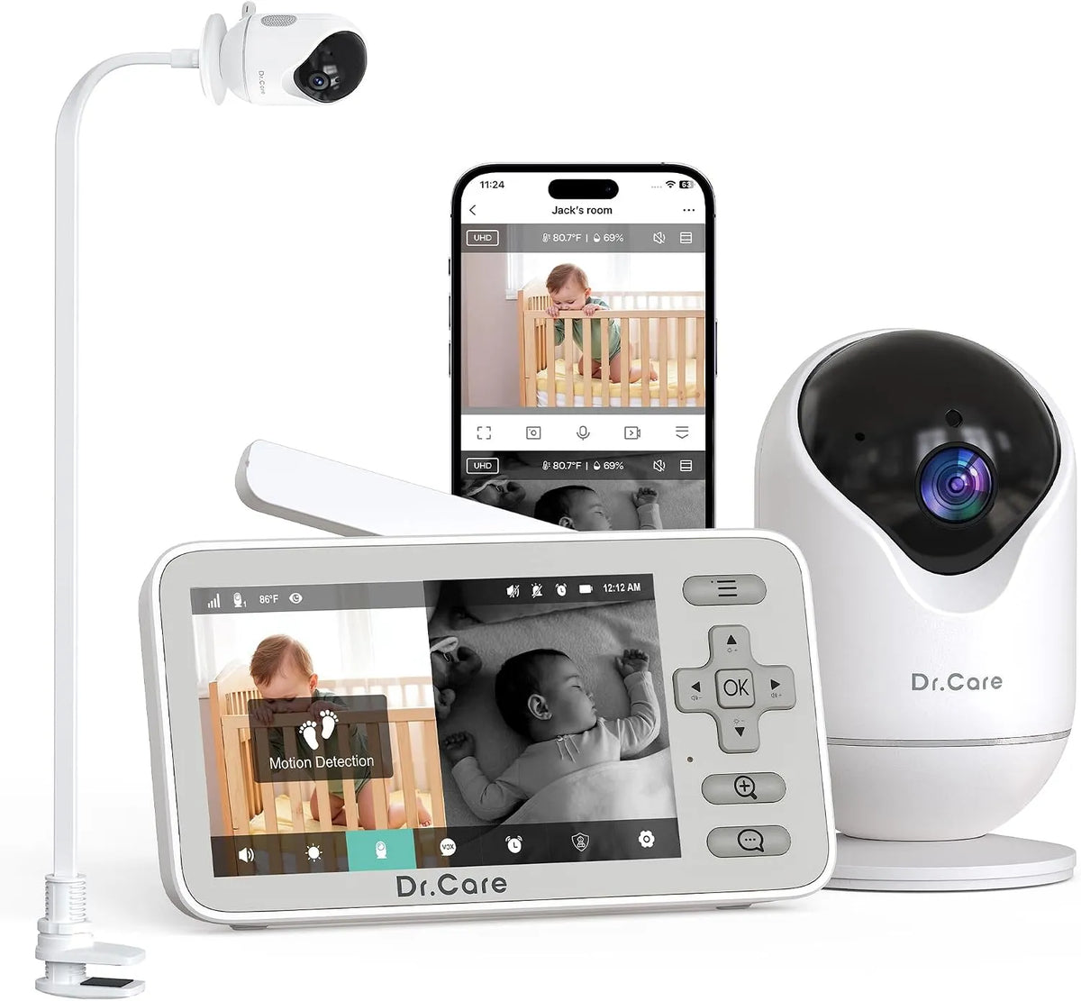 Monitor, Dr.Care 1080p 3000mAh, Wi-Fi, App, schermo per PC, supporto a clip