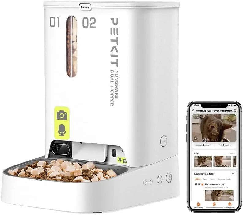 HD 1080P Distributore, 5 L, 2.4 G, Wi-Fi, acciaio inox, per Gatti e Cani 5L con Telecamera HD 1080P, PETKIT
