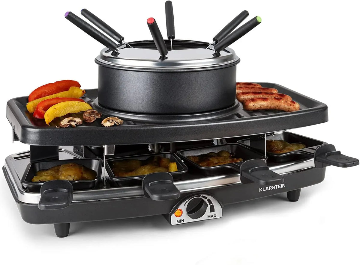 Klarstein 3-in-1 Griglia, Fonduta, Piastra, 11 W, per Raclette e Set Fonduta Formaggio