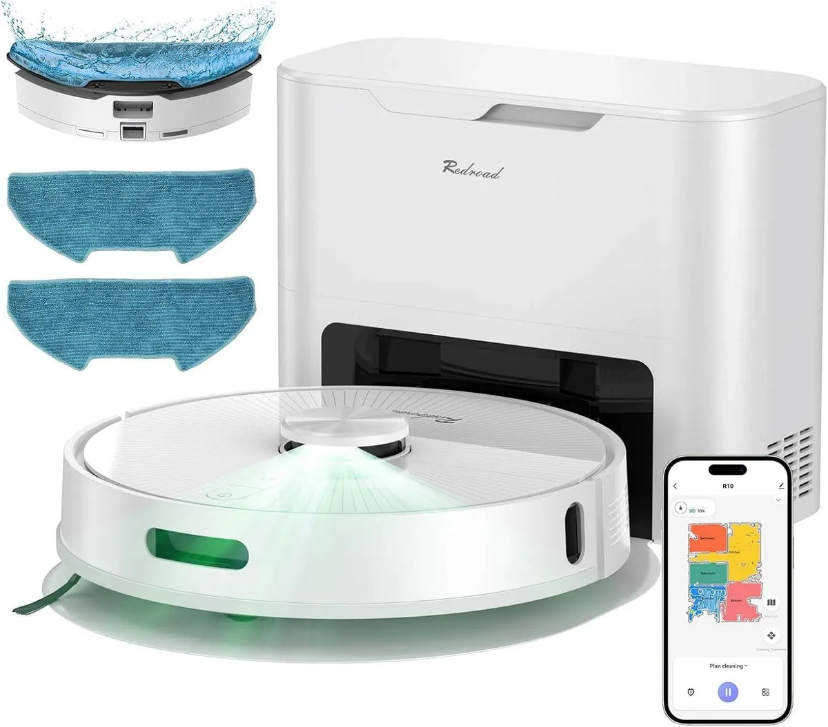 Google R10 Robot aspirapolvere, 4 L, app, Google Assistant, Alexa e Siri, 4L Svuotamento Automatico Polvere, Navigazione LiDAR +IMU