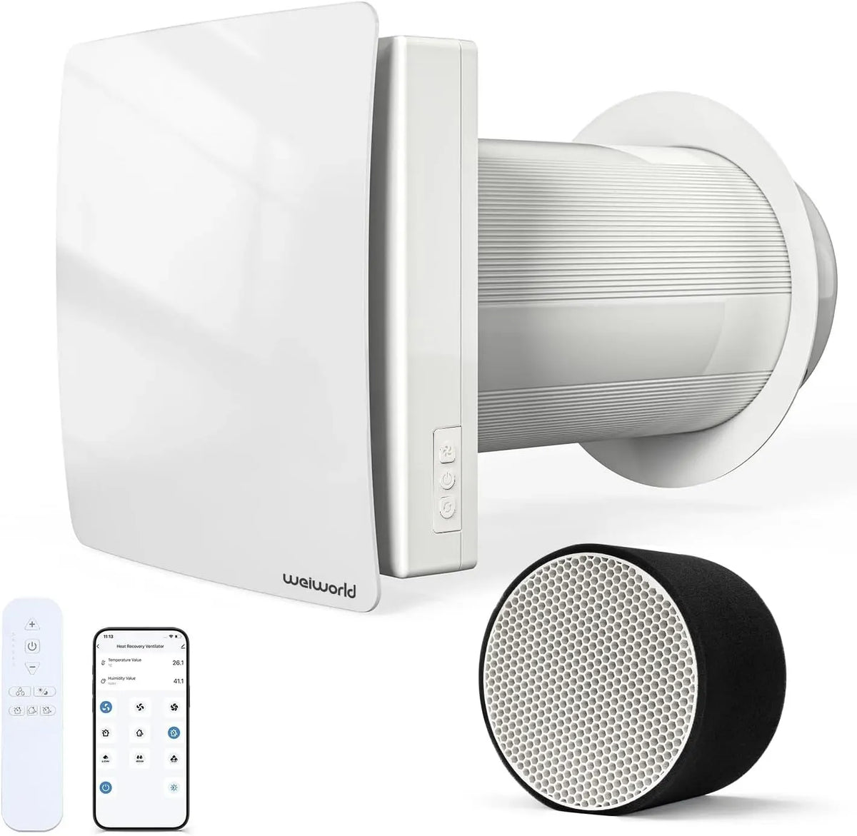 Ventilatore, Wi-Fi, ventola per circolazione dell'aria, Ventilatore a recupero di calore con scambiatore di calore in ceramica