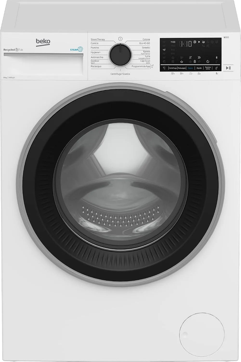 Beko BWGU384S 1400giri Lavatrice, 84x60x55cm, 8 kg, classe energetica A, Bluetooth, Inverter, vapore, Profondità solo mobile:50cm, Vapore SteamCure