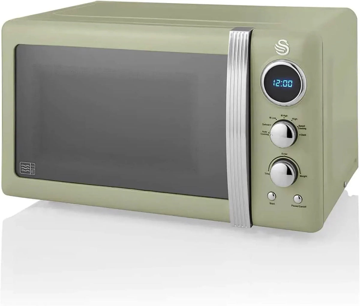 Forno a microonde, 27 cm, 20 L, Swan SM22030GNEU, timer, scongelamento, verde, Timer 60 Minuti, 5 Livelli di Potenza, Piatto Girevole 27 cm