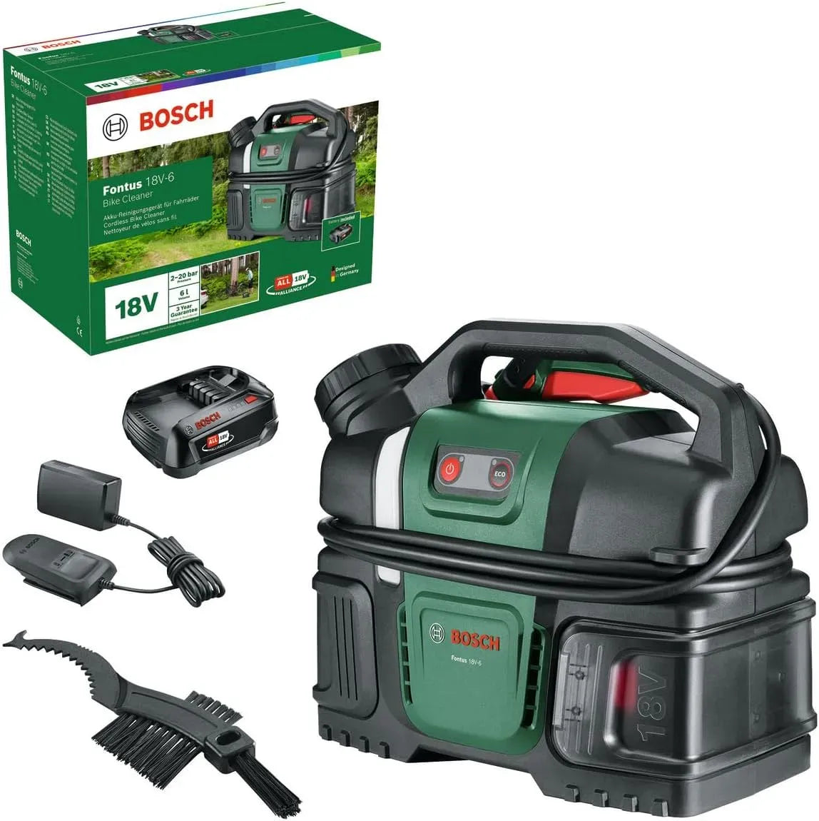 Bosch 18V-6 Idropulitrice, 18 V, portatile, pulitrice ad alta pressione, Idropulitrice a batteria portatile Fontus per bici
