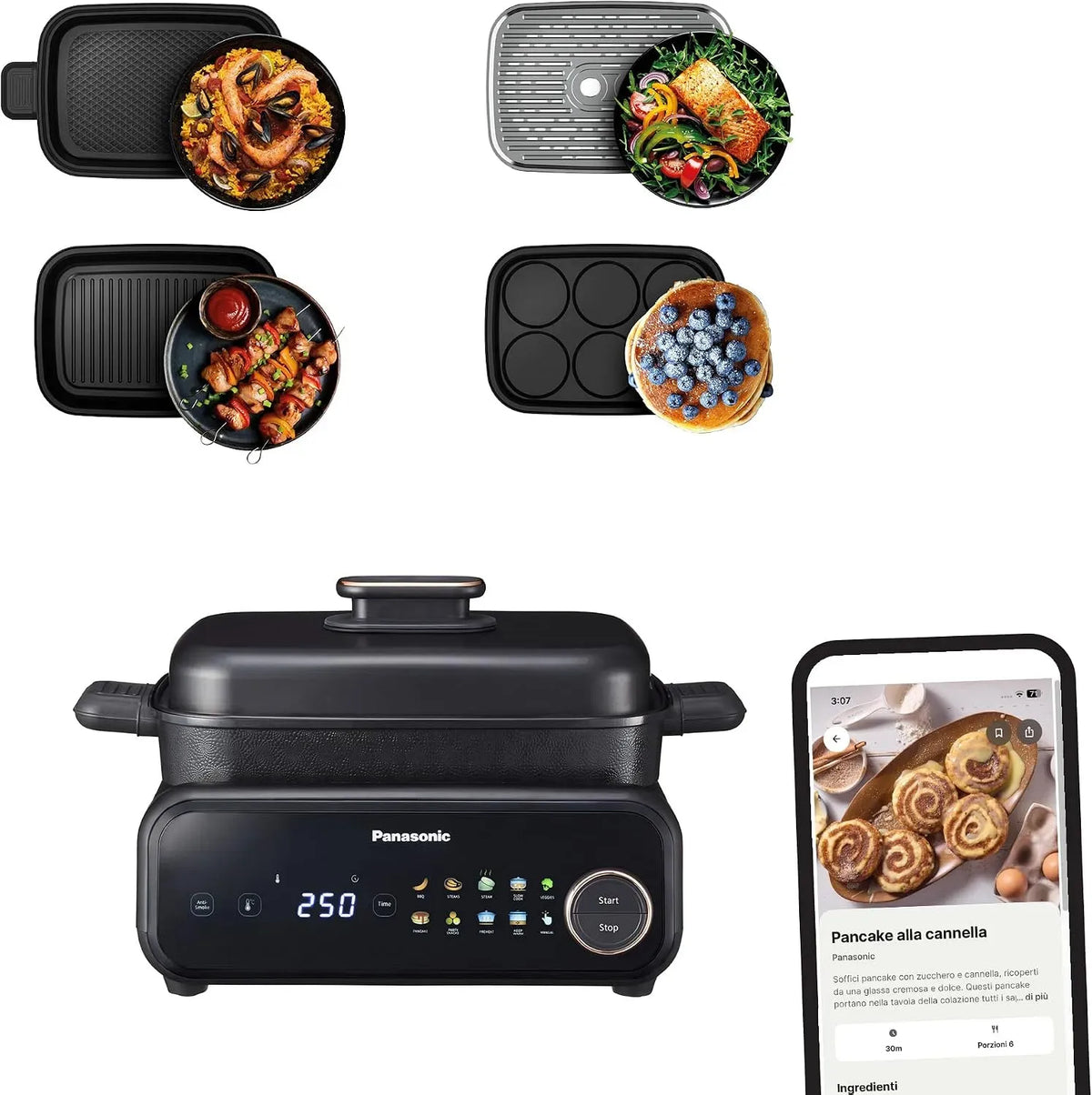 Panasonic NF-GM400 Lavastoviglie, 1400 W, 40 a 250 °C, vapore, Multi-Cooker Elettrico 4 in 1, 9 Modalità Automatiche, BBQ