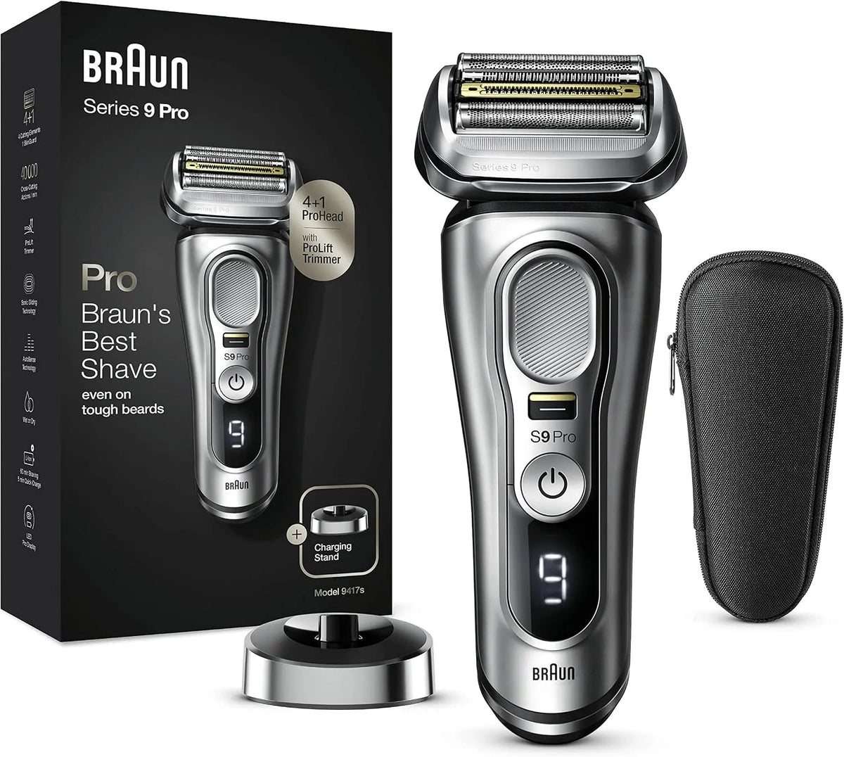 Braun Series 9 9417s Regolabarba, Batteria, Rasoio, IP65, grigio