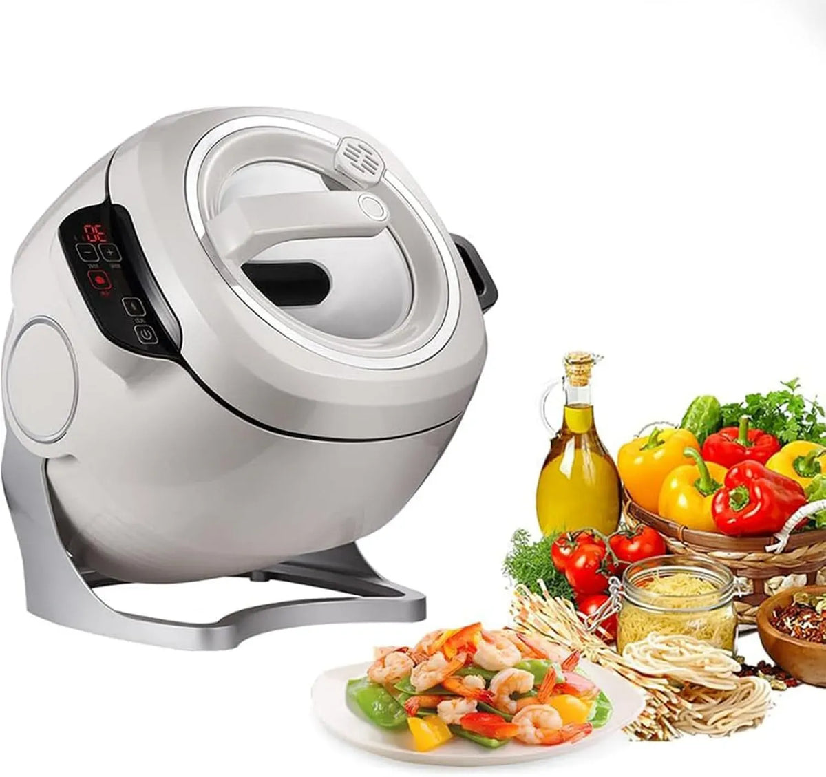 Pentola e padella, 6 L, 220 V, rivestimento antiaderente, Robot da Cucina Rotante a 360°, Robot per Cucinare Il Riso Antiaderente