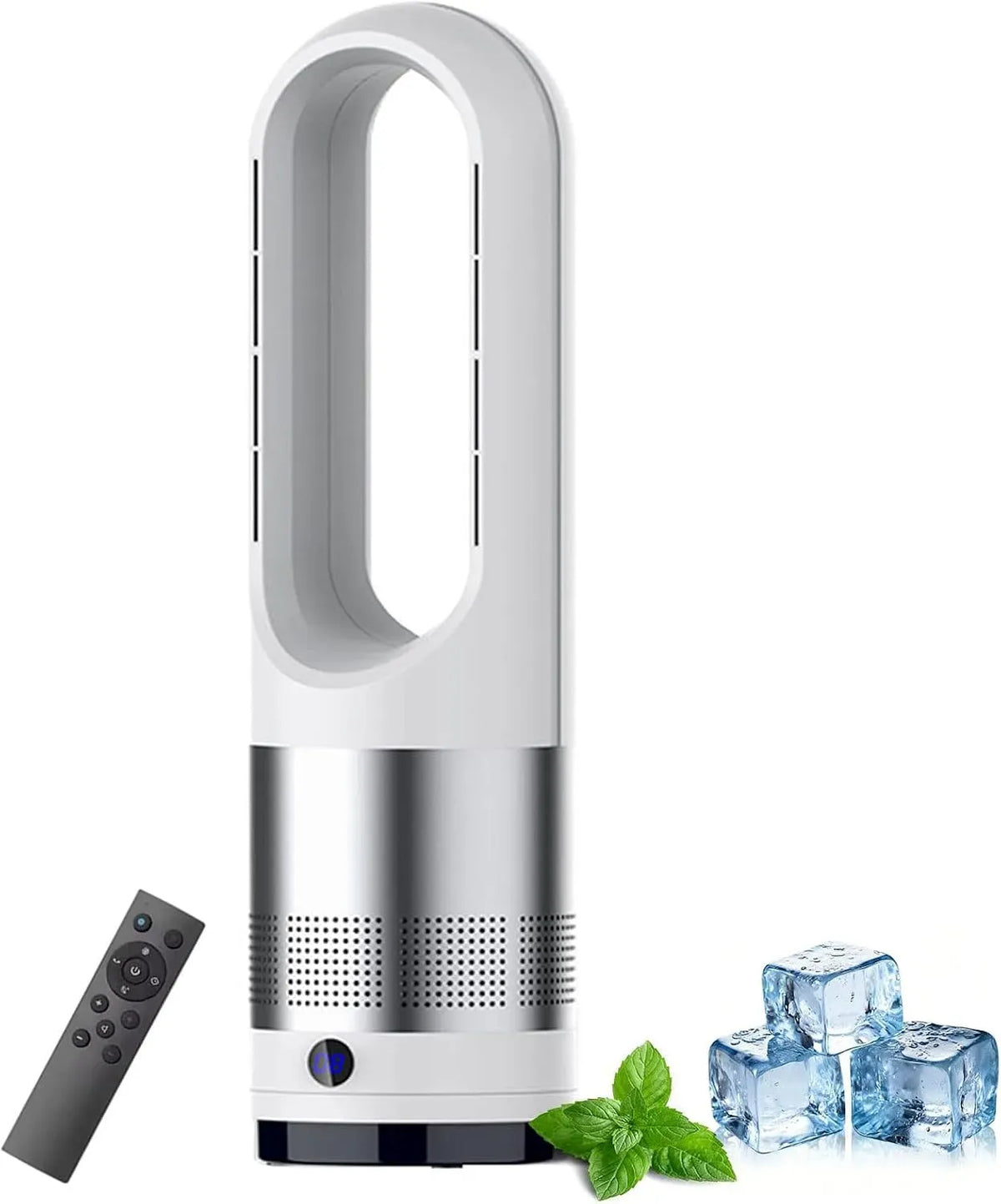 Ventilatore 1-8H, 18 pollici, timer, bianco, Flusso d'Aria Rotante a 80° e Schermo LED