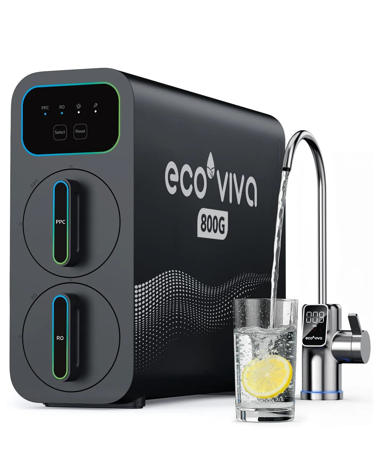 Rubinetto da cucina 800GPD, ampio serbatoio, Filtro acqua ad osmosi inversa E8, 2,5: 1 puro per drenare