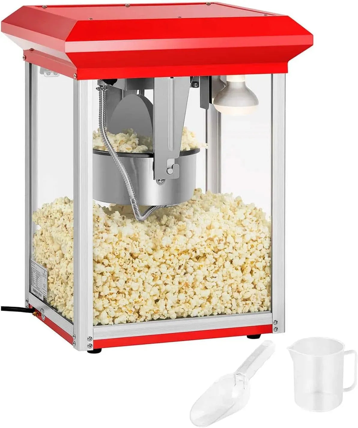 Macchina per Popcorn, Popcorn Maker, 37,5 x 45,6 x 59 cm, 1300 W, 5 kg, professionale, ristorazione, rivestimento antiaderente, rosso