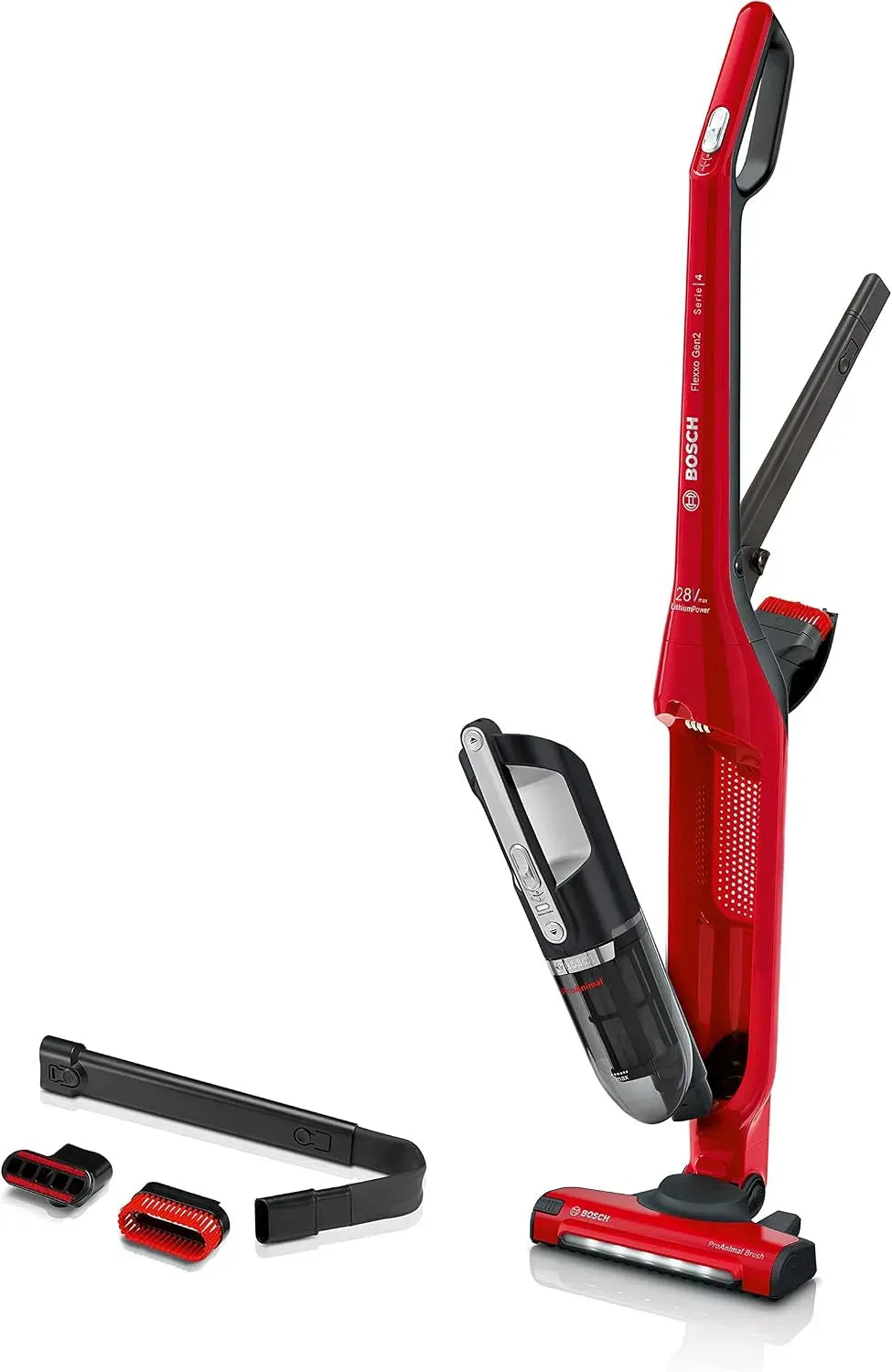 Bosch BBH3ZOO28 2in1 Aspirapolvere, 28 V, rosso, Autonomia 55 min, 2 velocità