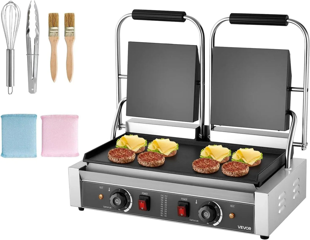 VEVOR piastra, Grill, piastra per panini e sandwich, 48,5x23 cm, 3600 W, 2 zone di temperatura, acciaio inox, VEVOR 3600W