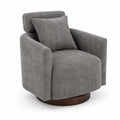 Poltrona Girevole in Tessuto Grigio con Base in Legno