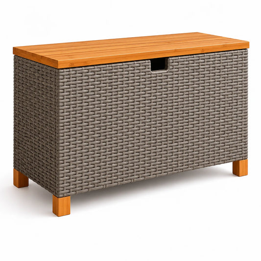 Scatola Contenitore in Polyrattan e Legno Marrone 100x50x60 cm