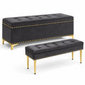 Set di Panche in Velluto con Struttura in Metallo Dorato