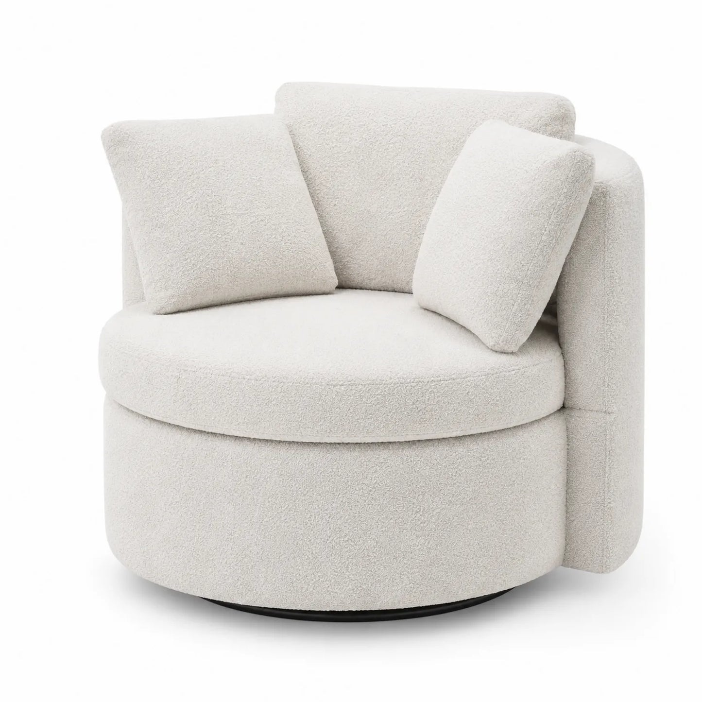 Poltrona Rotonda in Tessuto Bouclé con Cuscini 90cm