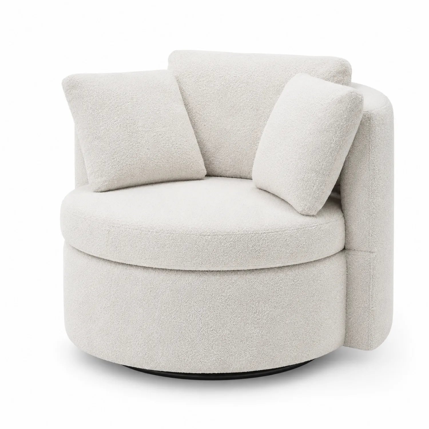 Poltrona Rotonda in Tessuto Bouclé con Cuscini 90cm