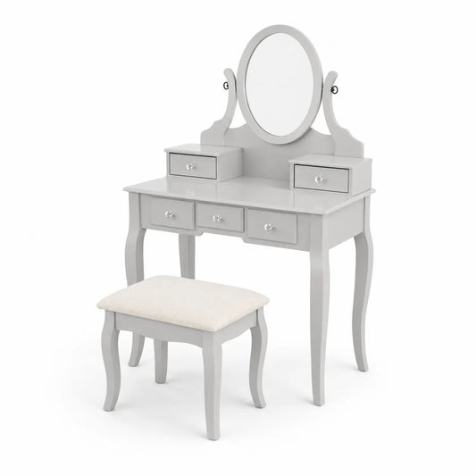 Tavolo da Toeletta con Sgabello in Legno Grigio