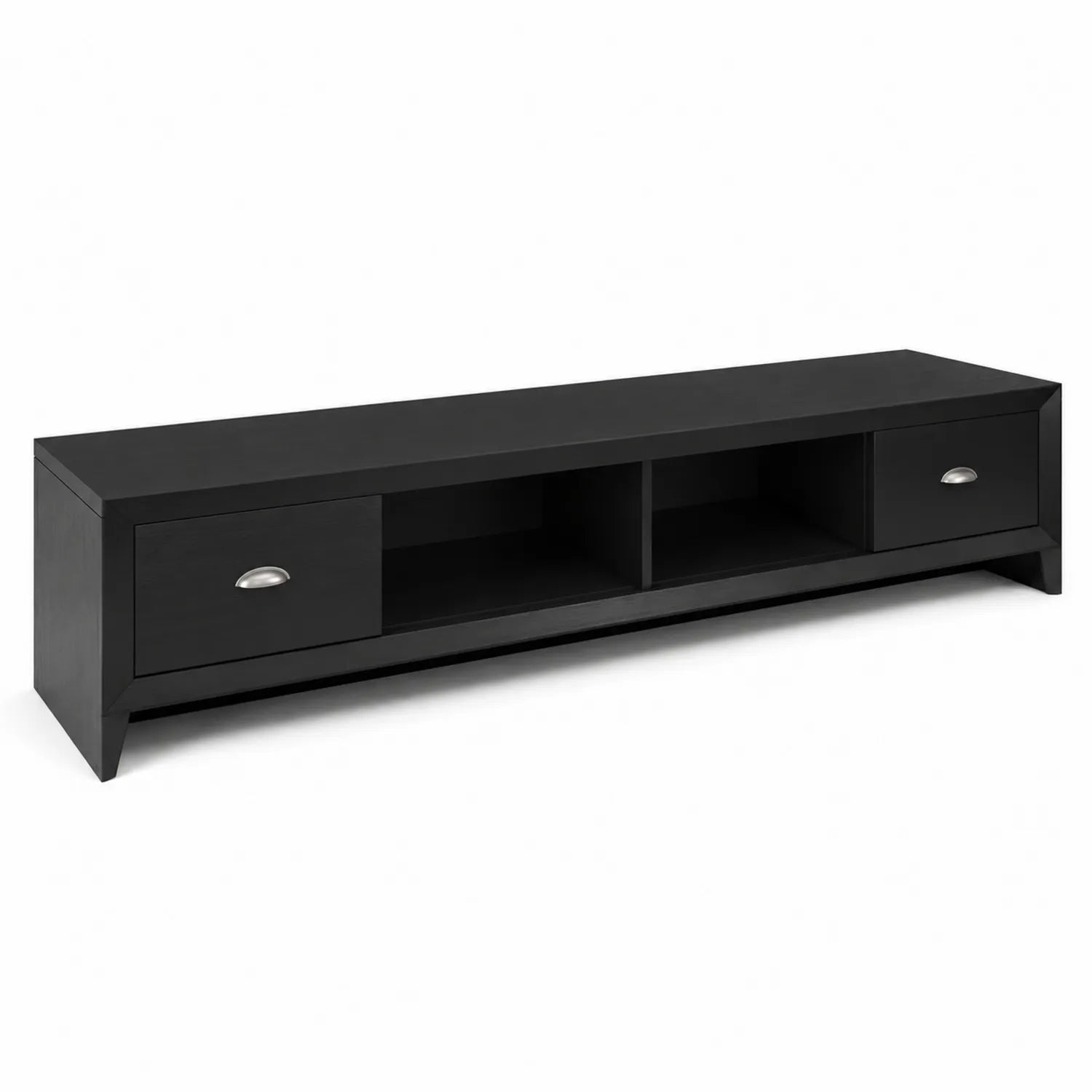 Mobile TV nero in legno MDF con cassetti e ripiani 150x40x35 cm