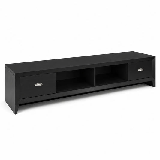 Mobile TV nero in legno MDF con cassetti e ripiani 150x40x35 cm