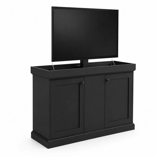 Mobile TV con Sollevatore Elettrico Nero in Legno MDF