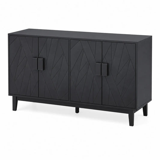 Credenza in MDF Nero con Motivo Geometrico