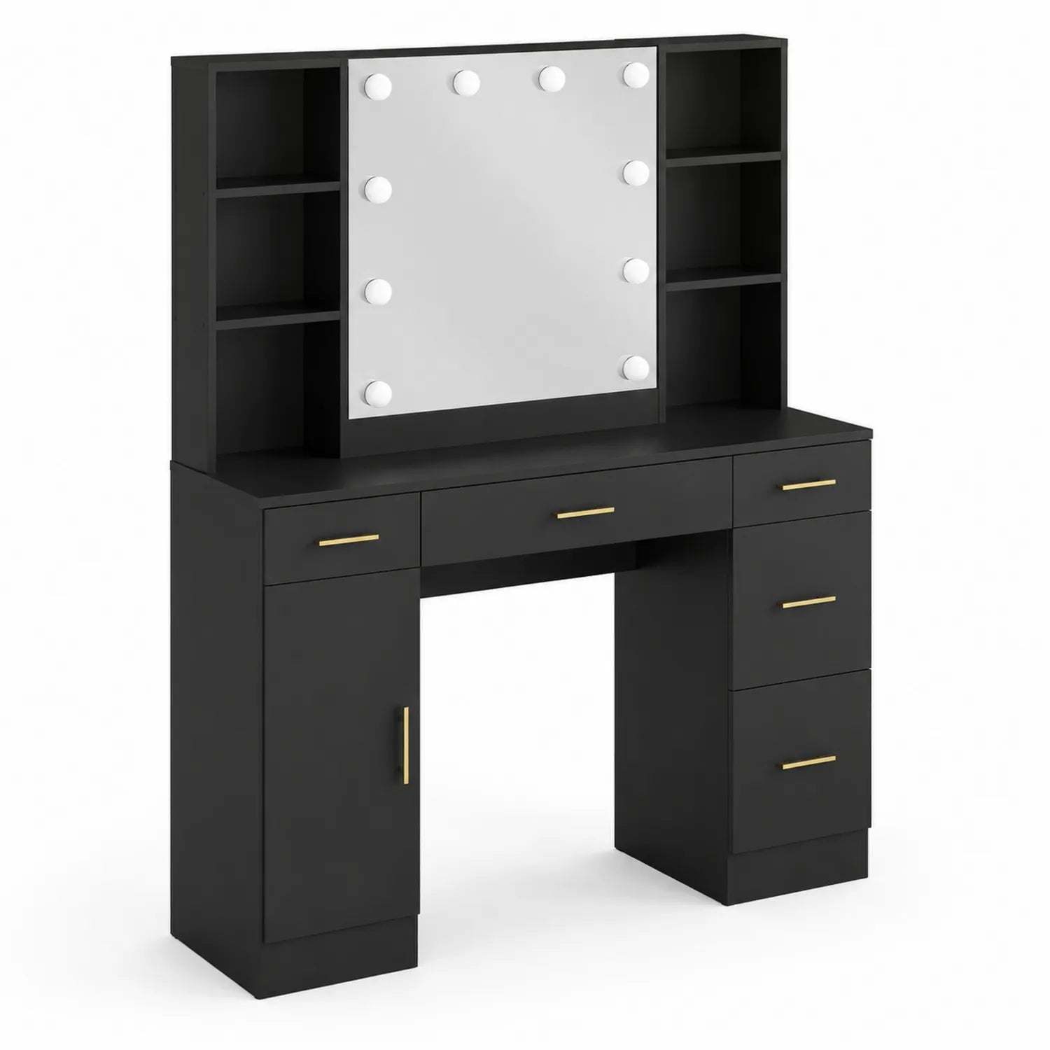 Consolle da trucco in MDF nero con specchio illuminato