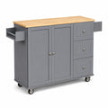 Carrello da cucina con 2 ante e 3 cassetti in legno MDF e gomma, grigio