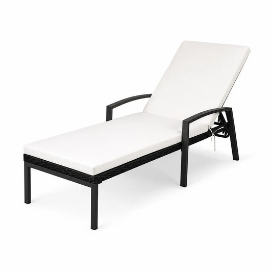 Sdraio in Metallo e Rattan Sintetico, Bianco e Nero