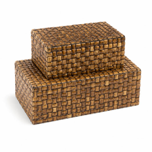 Set di Scatole Rettangolari in Rattan Marrone