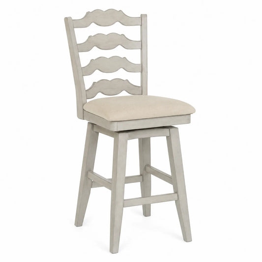 Sgabello da bar in legno con seduta in tessuto beige