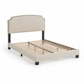 Letto matrimoniale in legno rivestito in tessuto poliestere beige