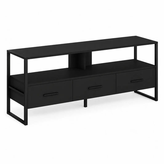 Mobile TV in Metallo e MDF Nero 140x40x50 cm con 3 Cassetti